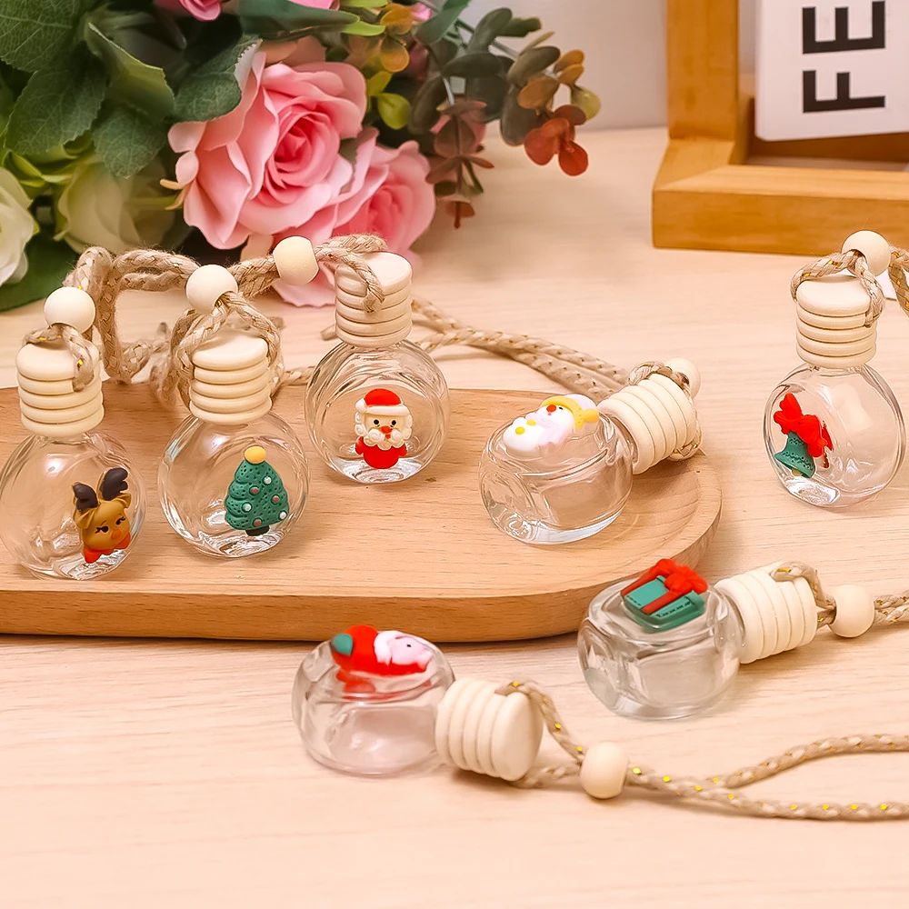 Pingente de Frasco de Perfume de 10ml Decoração de Espelho Retrovisor de Carro de Natal Frasco de Vidro Vazio Frasco de Óleo Essencial para Aromaterapia
