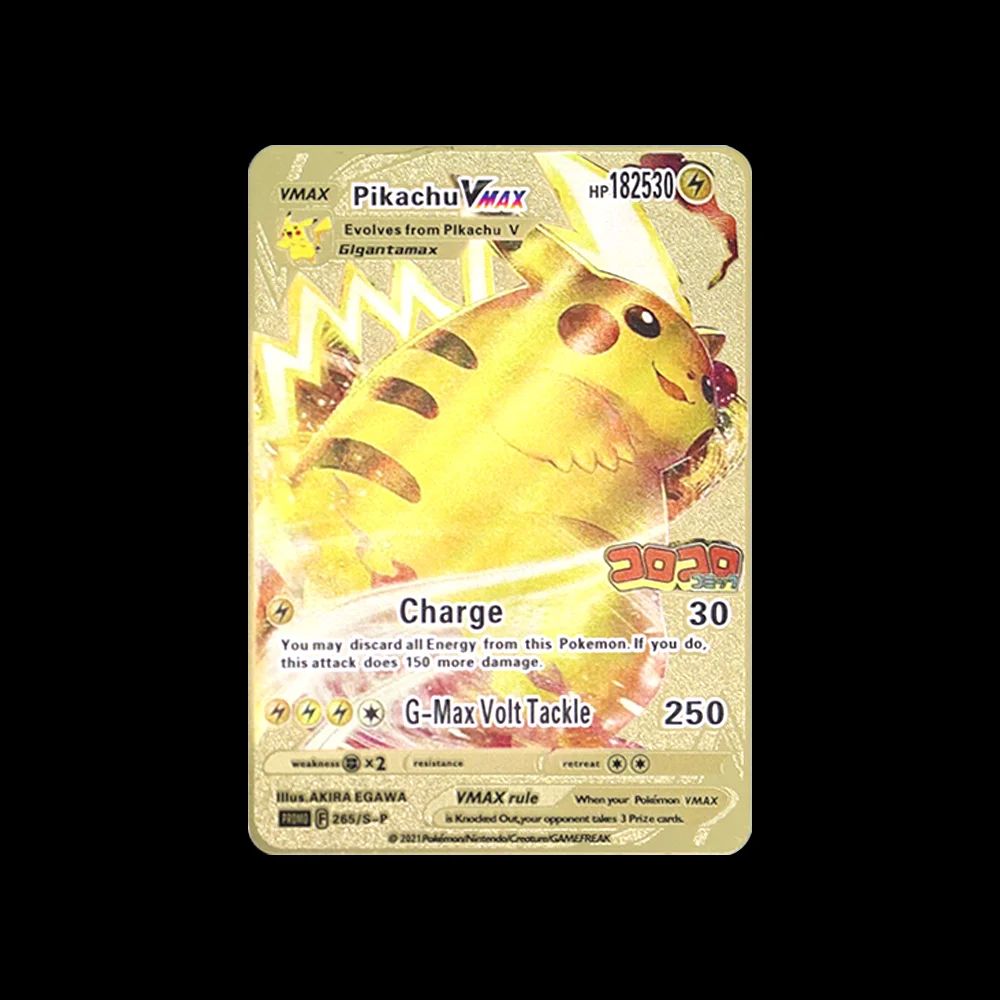 Pokémon 183200 Pontos Alto HP Cartas de Metal Douradas Pretas Inglês Francês Vmax Mega GX Coleção de Cards Charizard Pikachu Mewtwo