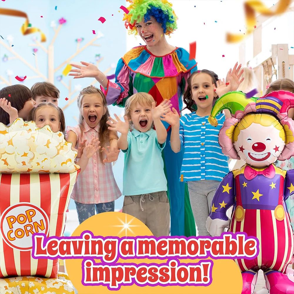 Giant Standing Popcorn Balloon Smiling Clown Foil Balloon for Circus Carnival Theme Party Birthday Christmas Decoration Supplies