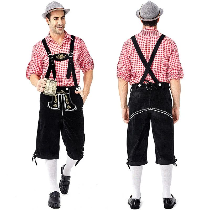 Men Bavarian Beer Male Shirt Rompers Shorts Set Cosplay Costume German Oktoberfest Costumes Halloween Festival Party Outfit