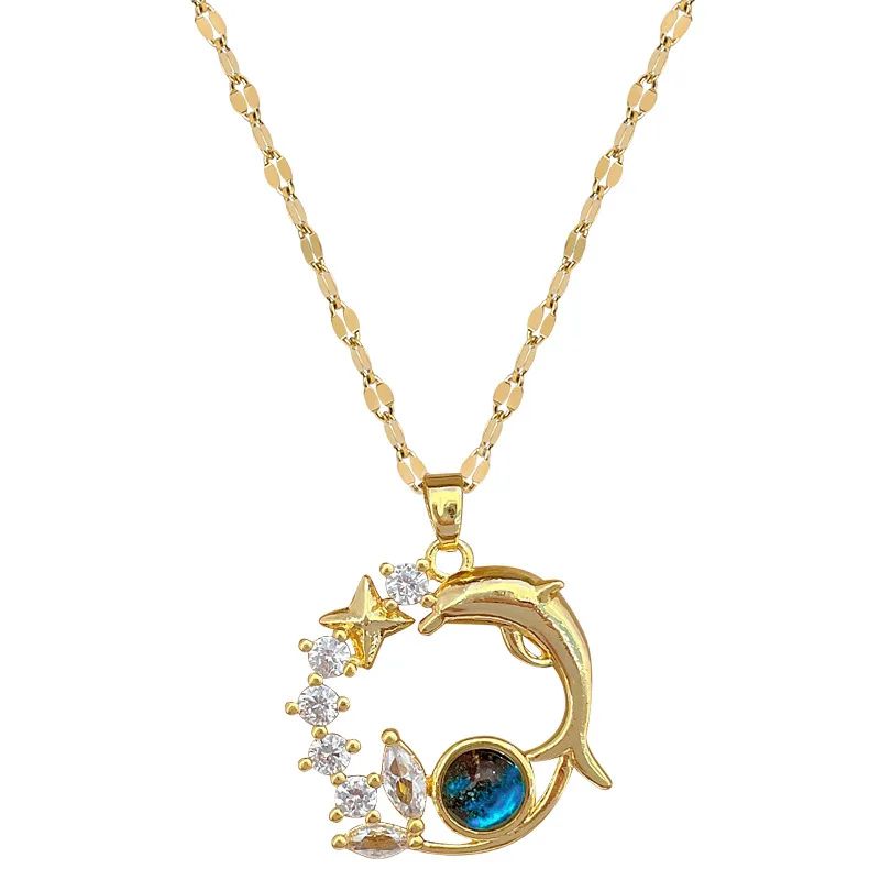 Colar Pingente Golfinho Requintado Cristal Azul para Mulheres Moda Personalizada Acessório Diário Joias de Festa Presentes de Aniversário