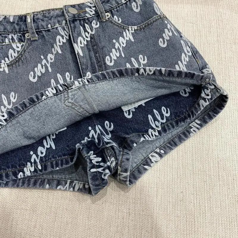 Female Sexy Vintage Letter High Waist A-line Skirt Summer All-match Fashionable Slim Buttons Zipper Denim Short Skirt Women