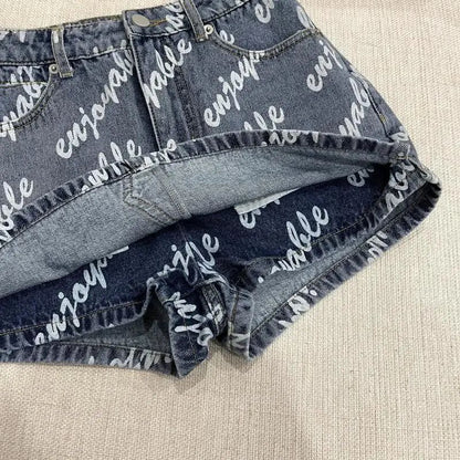Female Sexy Vintage Letter High Waist A-line Skirt Summer All-match Fashionable Slim Buttons Zipper Denim Short Skirt Women