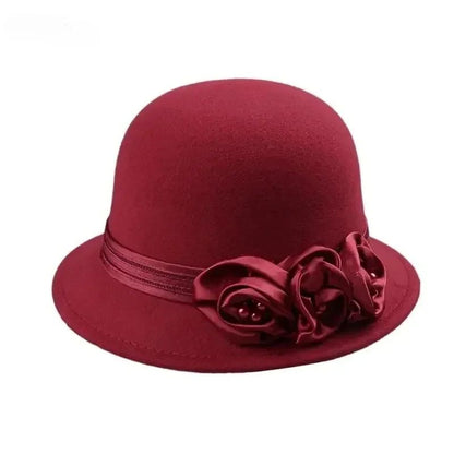 Autumn Winter NEW Wool Formal Hat Women’s  Hat Church Hat Fisherman Hat Rose Blossoms Pearl Elegant Fashion Versatile