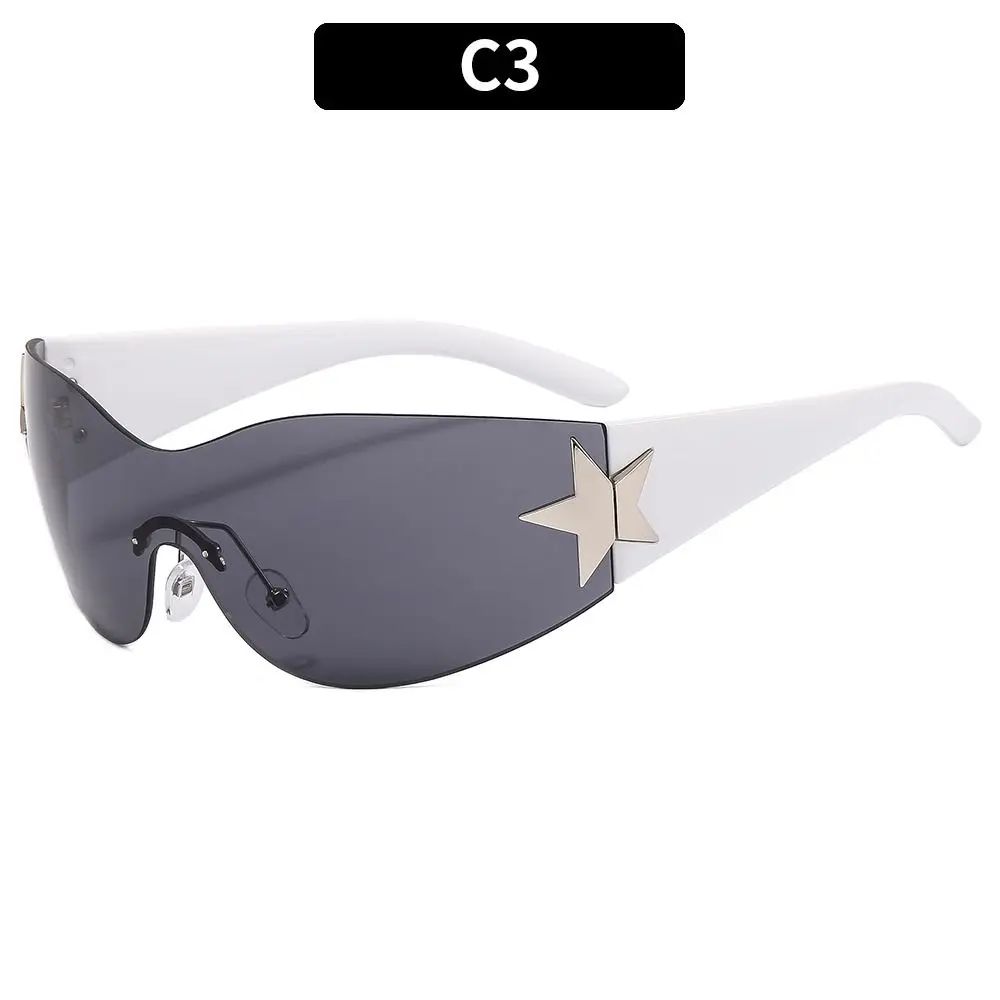 New Y2K Rimless Punk Sunglasses Goggle Women Men Luxury Brand Wrap Around Sun Glasses Five Star Eyewear Sports One Piece Shades