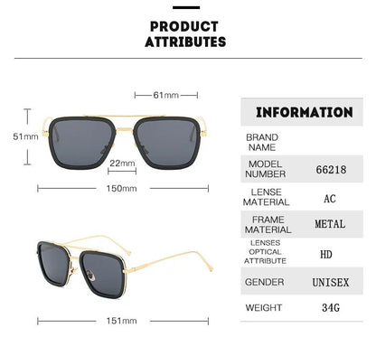 Óculos de Sol da Moda Armação Quadrada Estilo Tony Stark Óculos de Sol Feminino Masculino Quadrado Grife Óculos Retrô Masculino Iron