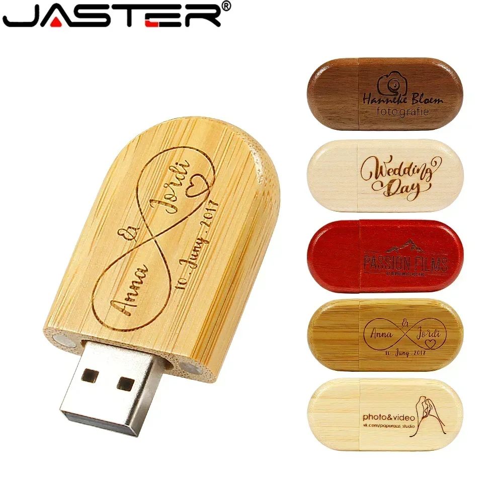 JASTER 10 unidades/lote (LOGOTIPO personalizável) Pen Drive USB 2.0 de Madeira 4GB 8GB 16GB 32GB 64GB 128GB Memory Stick Presente de Casamento