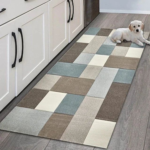 VIKAMA Simple Geometric Kitchen Floor Mats Living Room Floor Carpet Entrance Door Mat Hallway Door Non-Slip Foot Mats Home Decor