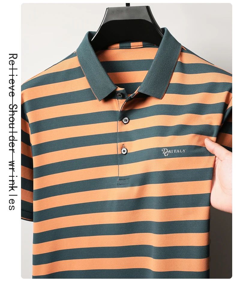 Personalized Striped Color Blocked Men's Short Sleeved Polo Shirt Fashion Brand Exquisite Embossed Summer Casual Collar T-shirt