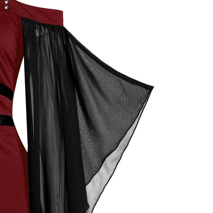 Gothic Style Long Dress Wide Hemline Irregular Splicing Women's Tank Top For Halloween Unique Fashion Statement Dress