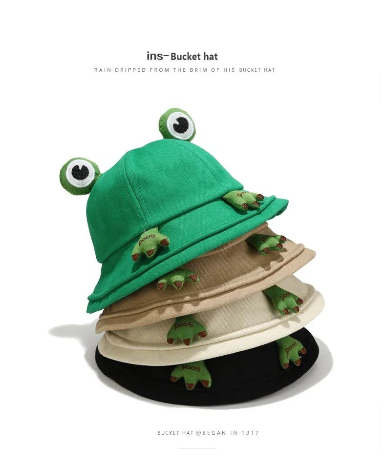 Children Frog Bucket Hat With Ear Panama Fisherman Hats For Men Women Kids Cartoon Cute Summer Outdoor Travel Sun Bob Cap