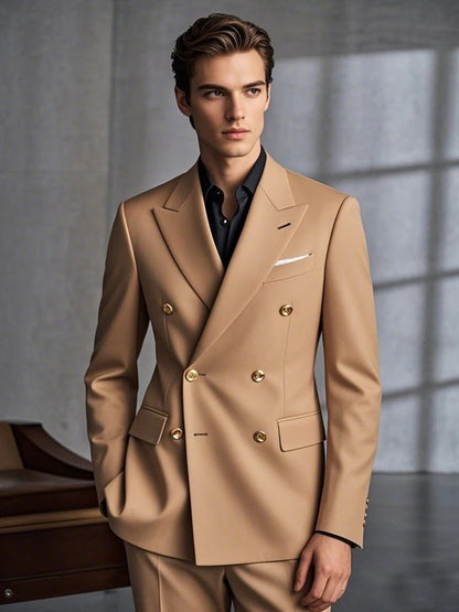 2025 Suit (Blazer+ Trousers) Men's Fashionable Gentleman Business Double-breasted British-style Banquet Host Casual Wedding Suit