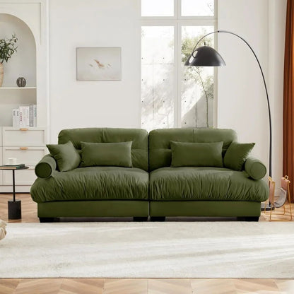 Velvet Modular Sectional Sofa Couch with Armrest And Pillows Large Comfy Living Room Furniture 94 Inch