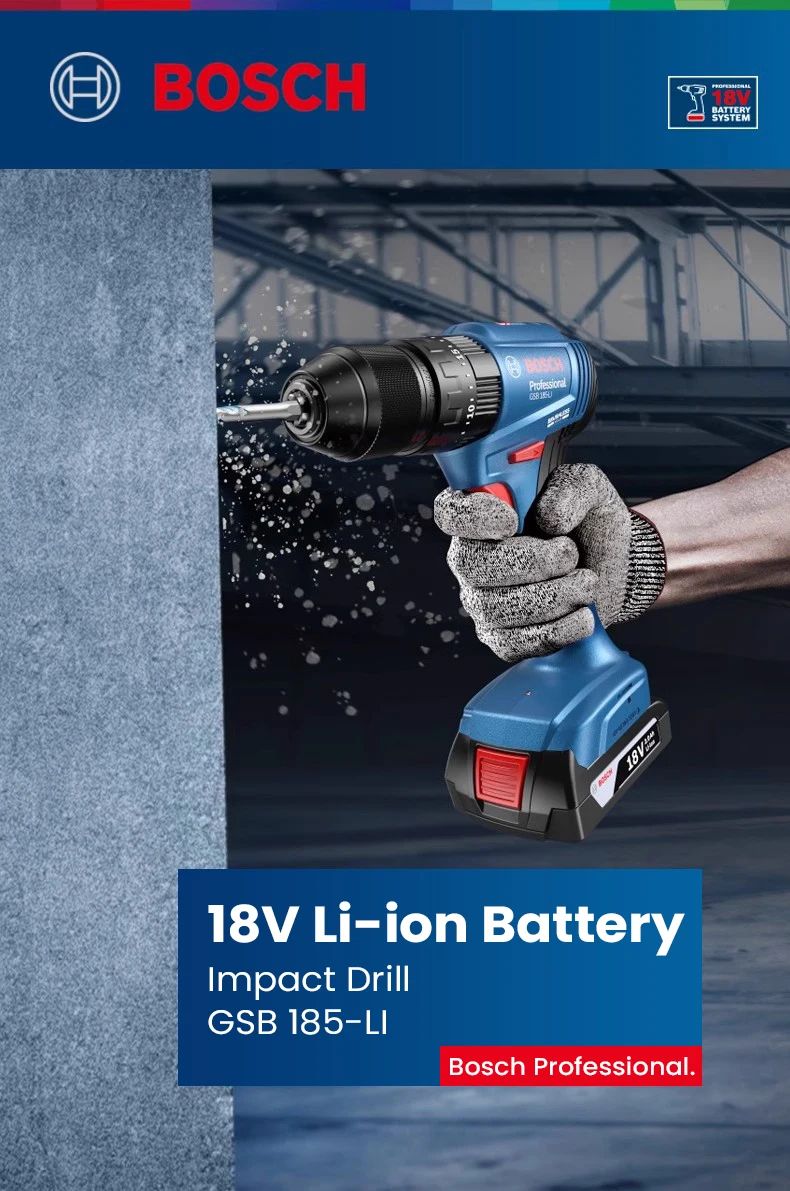 Furadeira de impacto a bateria Bosch GSB 185 Li, 3 em 1, multifuncional, parafusadeira elétrica 50 Nm, furadeira de martelo sem escovas, pro-eletro