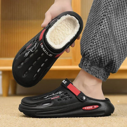 Men Cotton Slippers Winter Warm Furry Clogs Soft Indoor Bedroom Cotton Shoes EVA Fluff Slides Casual Comfortable Plush