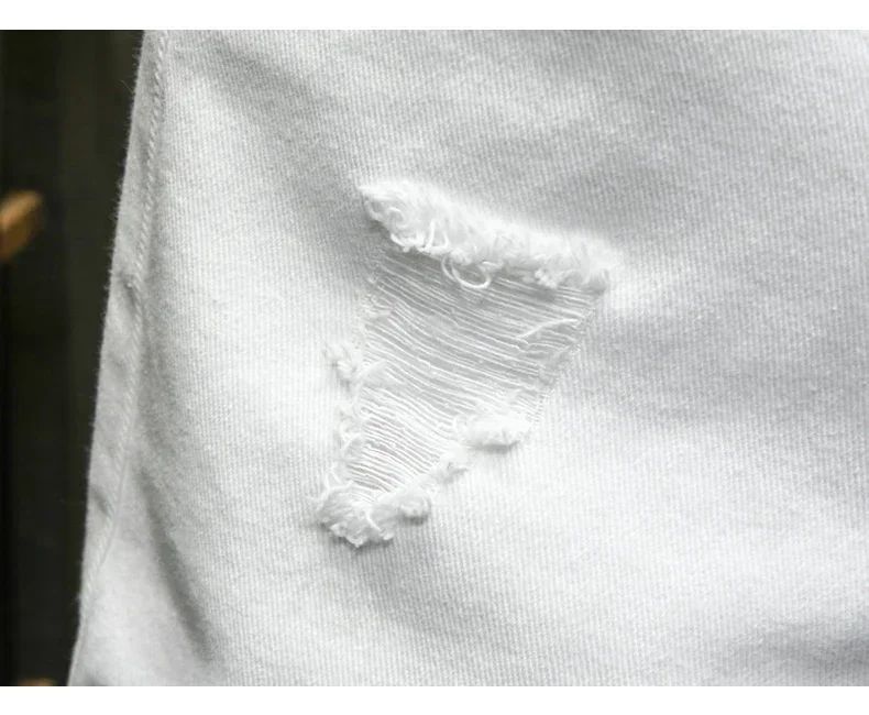 Streetwear Ripped White Denim Shorts Men New Fashion Knee Length Jeans Simple Casual Slim Hole Short Pants Male