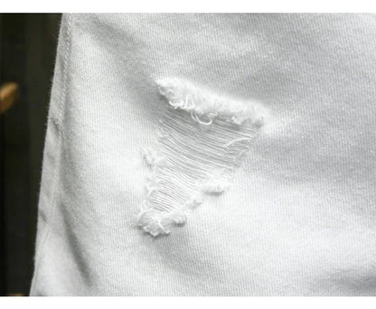 Streetwear Ripped White Denim Shorts Men New Fashion Knee Length Jeans Simple Casual Slim Hole Short Pants Male