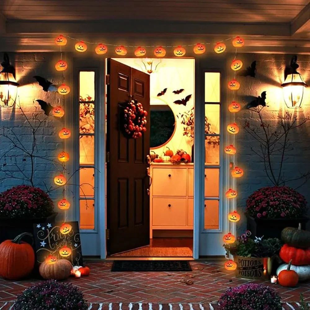 Halloween Party Lights Ourdoor&Indoor Decorations 10/20 LED Pumpkin String Lamp Battery Powered for Room Party Festival Decor