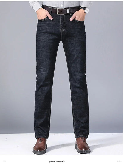 Calça Jeans Masculina Reta Masculina 2025 Nova Elástica Slim Fit Calças Confortáveis Macias de Negócios Calças Jeans Masculinas de Marca