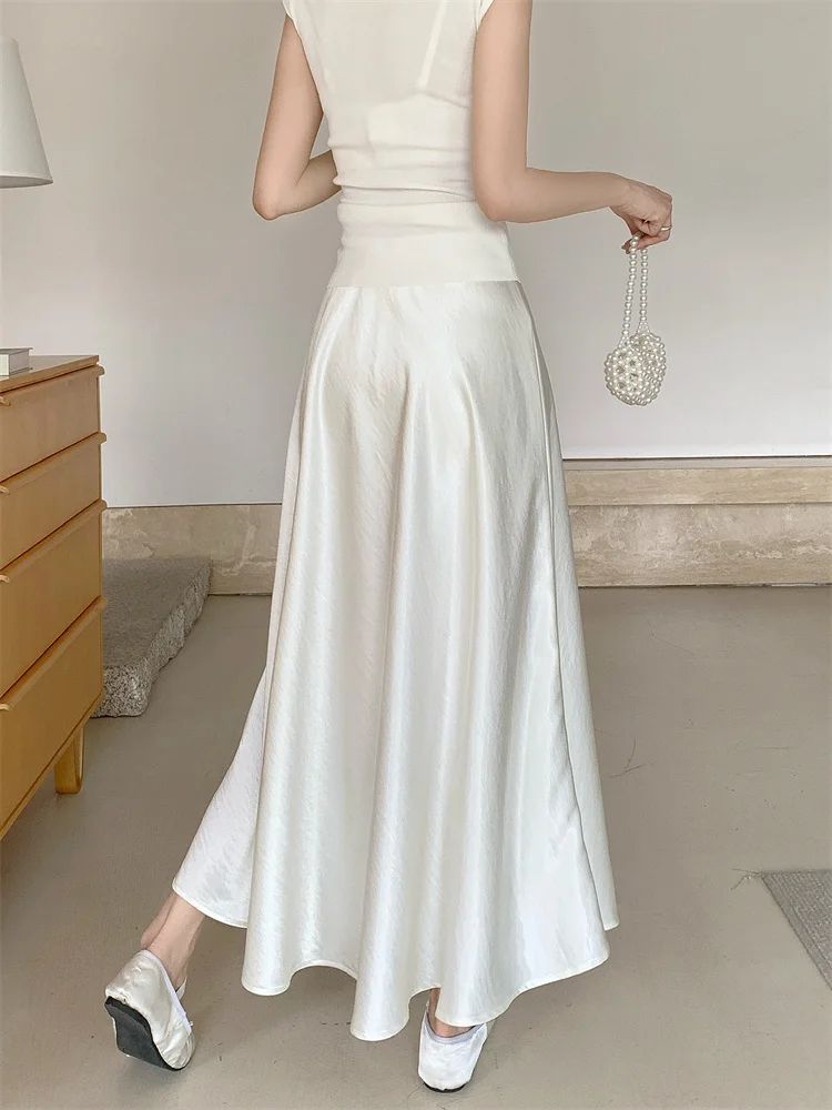 Plus Size Satin Half-Body Skirt Female 2026 Spring New Korean Fashion Temperament Elegant Solid Casual A-line Skirts