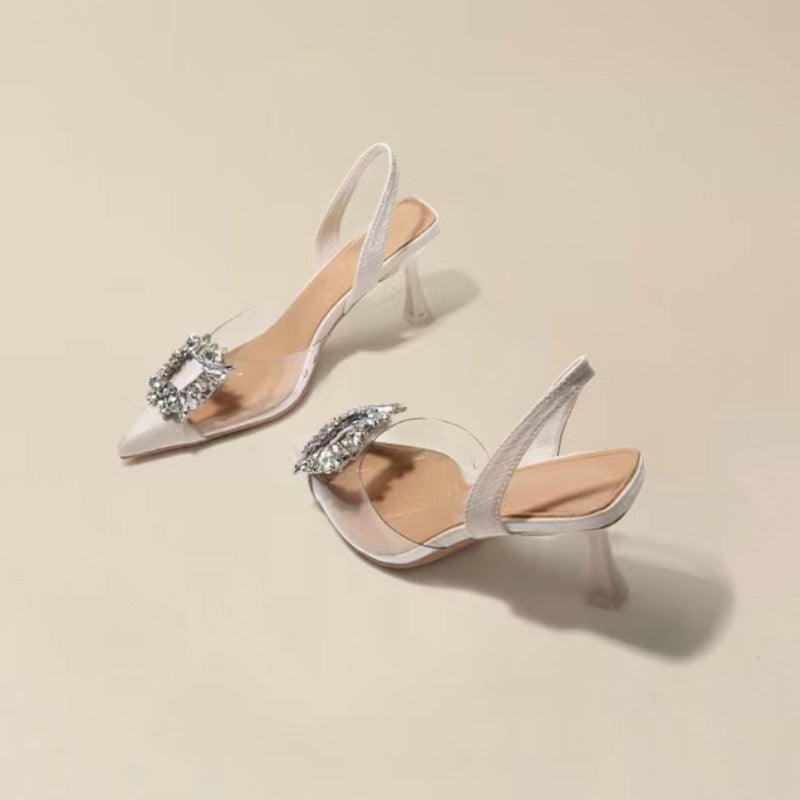 Sapatos Femininos de Salto Alto Primavera e Outono, Novos, Sexy, para Banquete, Confortáveis, Cristal, Transparentes, Cor Sólida, Bico Fino