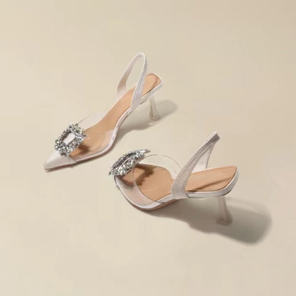 Sapatos Femininos de Salto Alto Primavera e Outono, Novos, Sexy, para Banquete, Confortáveis, Cristal, Transparentes, Cor Sólida, Bico Fino