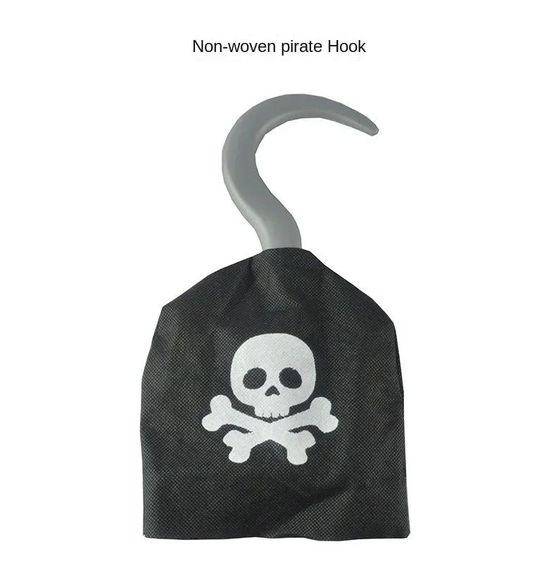 Kids Pirate Costume Black Vest with Eyeshade Hat Pirate Hook and Bag Set for Children Boy Halloween Theme Party Cosplay Dress Up