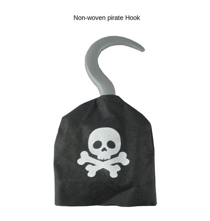 Kids Pirate Costume Black Vest with Eyeshade Hat Pirate Hook and Bag Set for Children Boy Halloween Theme Party Cosplay Dress Up
