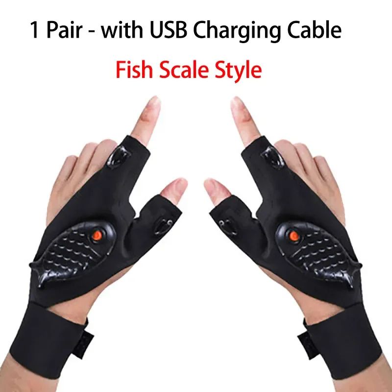 LED Flashlight Fishing Strap Fingerless Gloves Waterproof Cycling Camping Hiking Rescue Glove Lamp Lighting Gloves