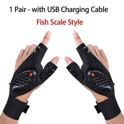 LED Flashlight Fishing Strap Fingerless Gloves Waterproof Cycling Camping Hiking Rescue Glove Lamp Lighting Gloves