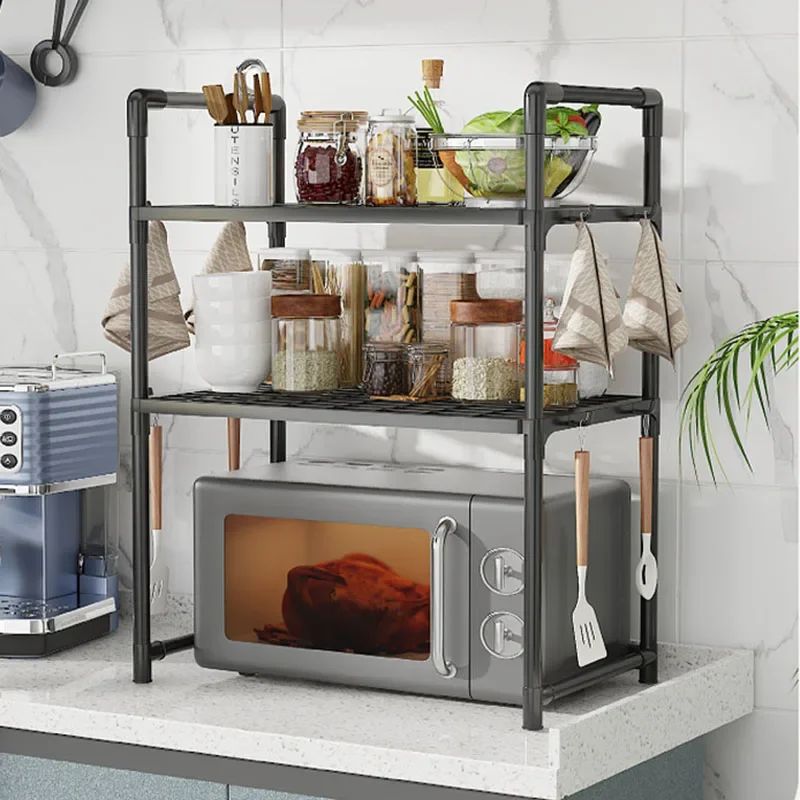 Multi-Layer Kitchen Storage Rack Condiment Organizer Shelf Microwave Shelf Simple Countertop Tidying Shelves Kitchen Accessories