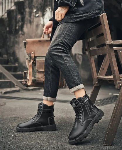 High Top Men's Shoes for Spring and Autumn, New Anti Slip and Waterproof Desert Boots Outdoor Zipper Hiking Shoes Work Boots