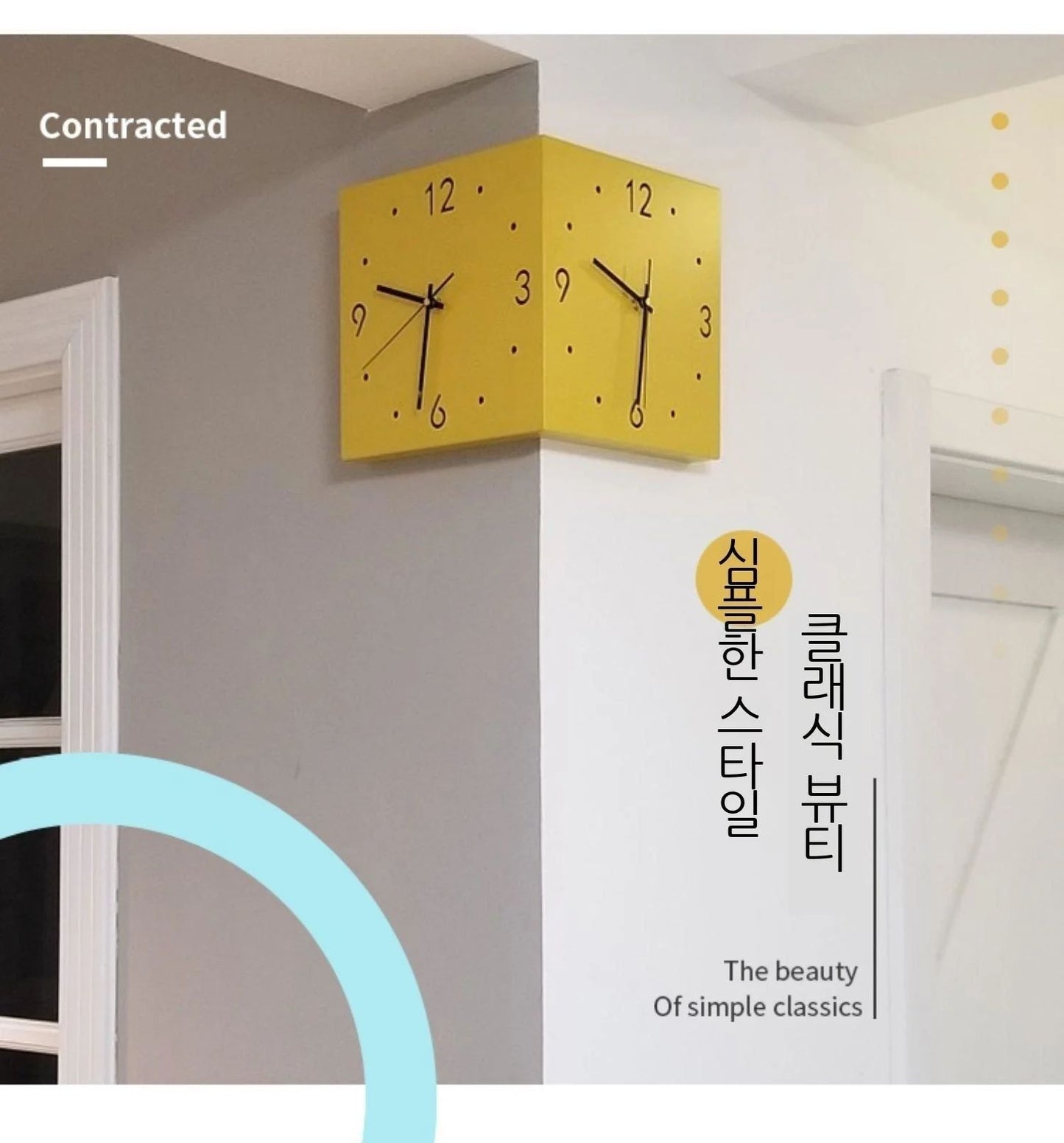 Creative Light Sensor Corner Wall Clock Square Simple Double Sided Wall Clock with Arabic Numeral Scale Analog Silent Wall Clock