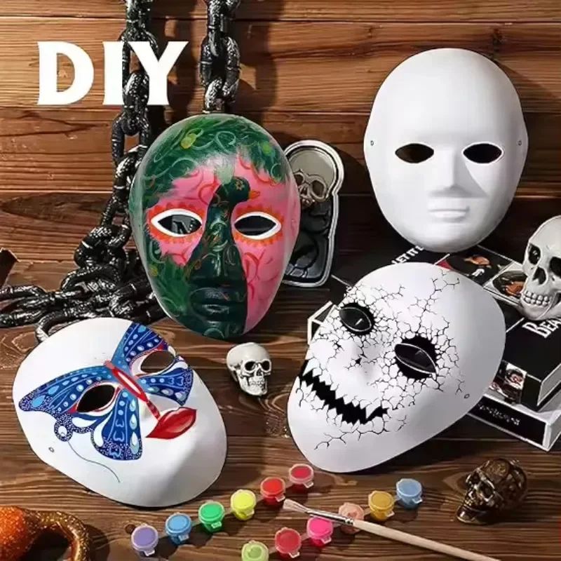 1/8pcs DIY White Masks Halloween Paper Mache Full Face Paintable Cosplay Craft Party Supplies Unisex Face Cover Costume Prop