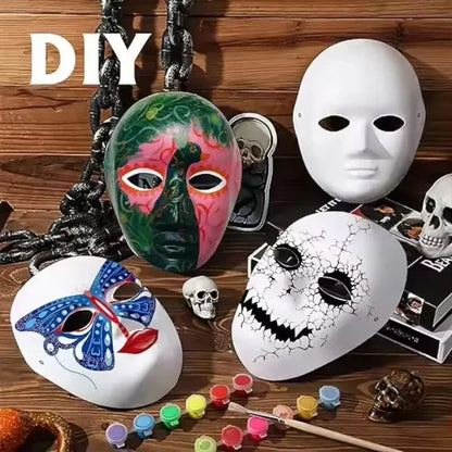 1/8pcs DIY White Masks Halloween Paper Mache Full Face Paintable Cosplay Craft Party Supplies Unisex Face Cover Costume Prop