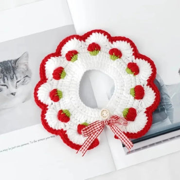 Colar de morango para gatos, feito à mão, coleira de cachorro de estimação pequena, feita à mão, babador, adequado para fotografia de animais de estimação