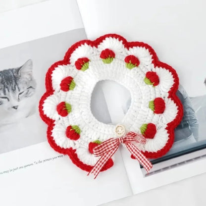 Colar de morango para gatos, feito à mão, coleira de cachorro de estimação pequena, feita à mão, babador, adequado para fotografia de animais de estimação