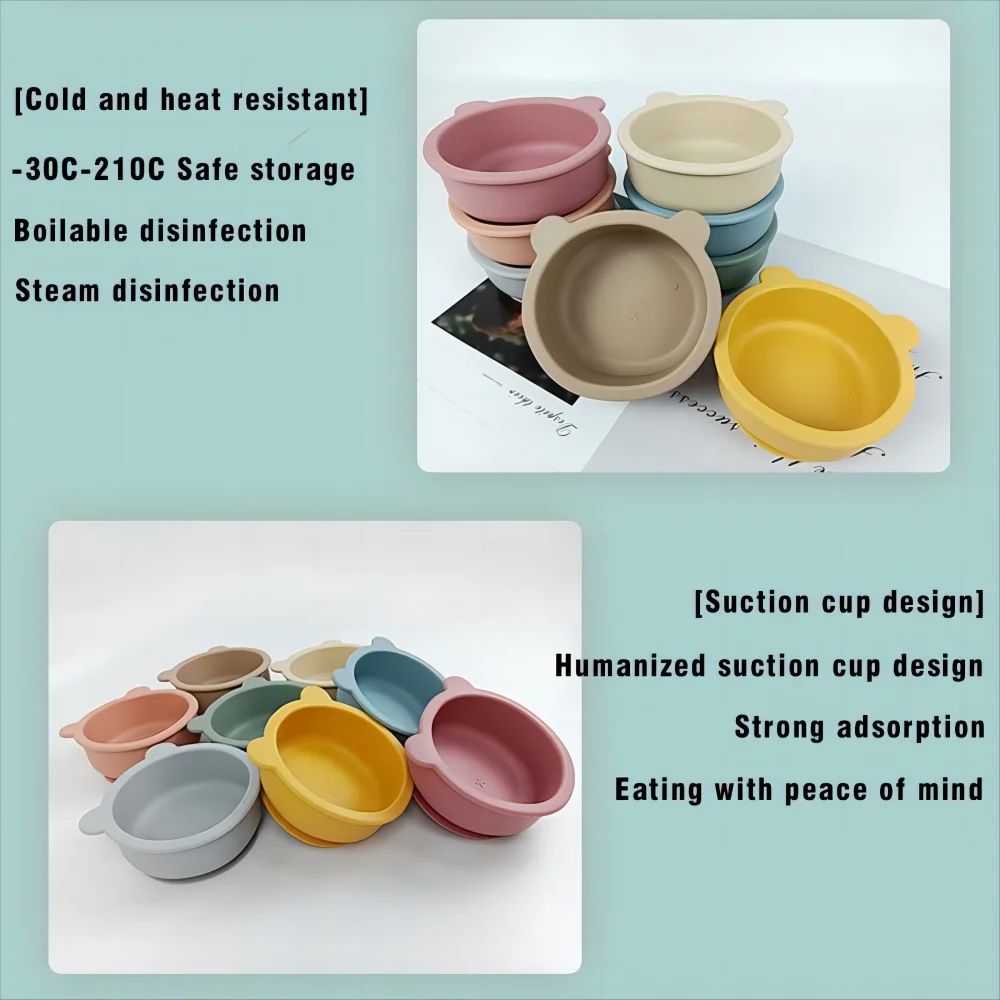 3pcs Baby Silicone Bowl Suction Cup Bowl Children's Tableware Complementary Bowl Children's Dinner Plate Silicone Tableware