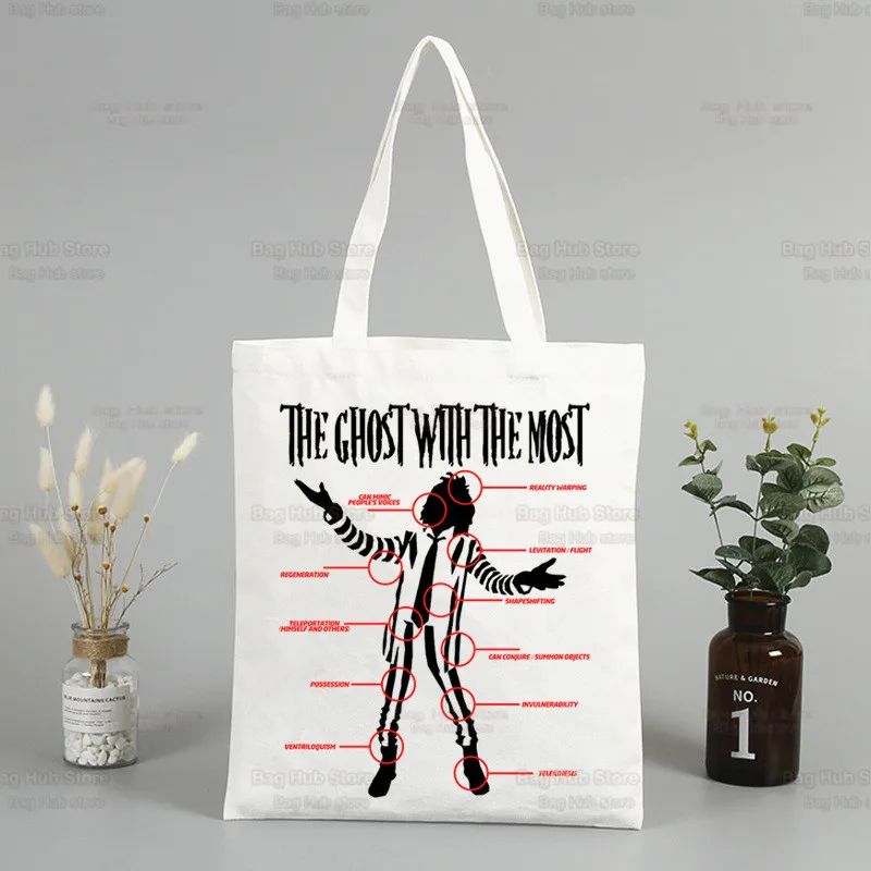 Beetlejuice Horror Gift Shopping Bag Print Original Design White Unisex Fashion Travel Canvas Bags