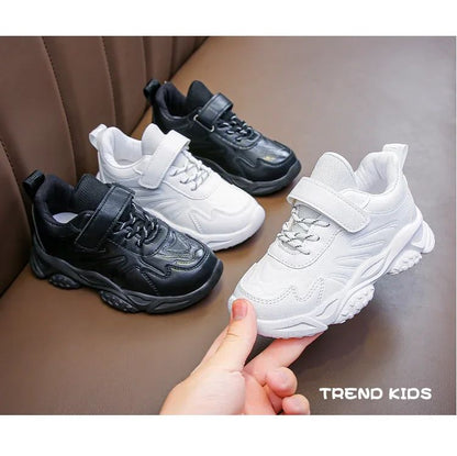 Children White Running Shoes Kids Fashion Sneakers PU Soft Breatheable Comfortable Boys Girls School Sports Shoes Size 26-37