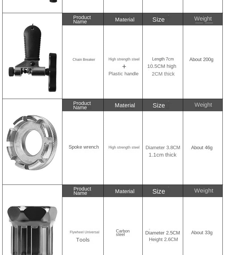 Kit de Ferramentas para Reparo de Bicicletas Extrator de Cassete Extrator de Suporte Ferramenta de Remoção de Volante de Bicicleta Cortador de Corrente Extrator de Pedivela Chave de Bicicleta