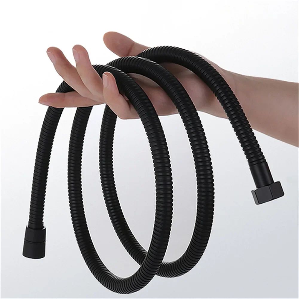 1,5/2M Mangueira de chuveiro flexível preta/prata SUS 304 Tubo de chuveiro longo para banheiro Extensão de tubo de água Tubo de puxar Acessórios para banheiro