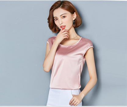 Sexy Silk vest women sleeveless top summer Solid color blouse shirt plus size S-4XL