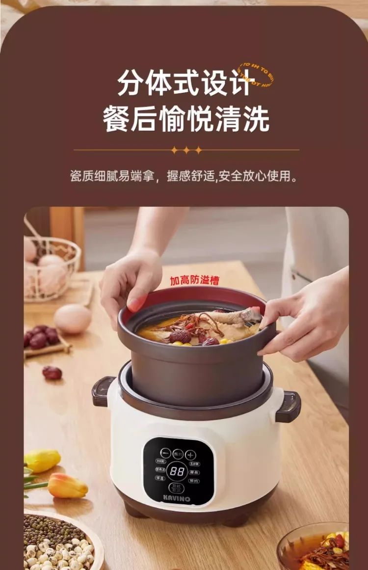 110V/220V Pure Ceramic Electric Slow Cooker Automatic Home Kitchen Appliance Taiwan Made USA Export