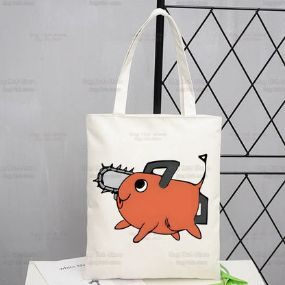 Chainsawman Kawaii Pochita Denji Shopping Bag Bolsas De Tela Shopper Chainsaw Man Anime Shopping Jute Bag Cotton Bag Jute Sacola