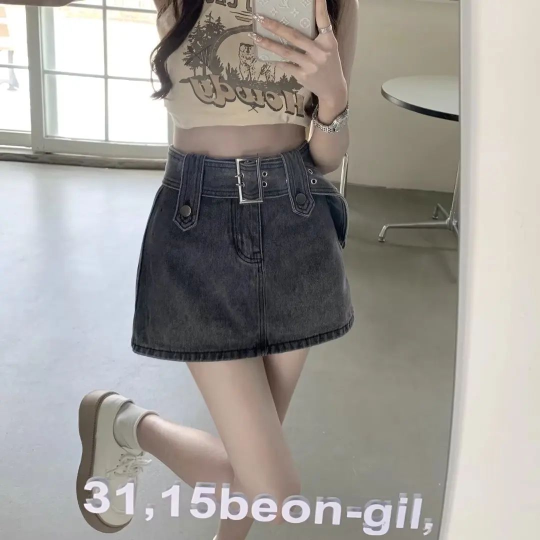Plus Size High Waist Denim Mini Skirt for Women in Black Grey plus Size Slimming Summer New Style Short Skirts Sexy Girl Hong...