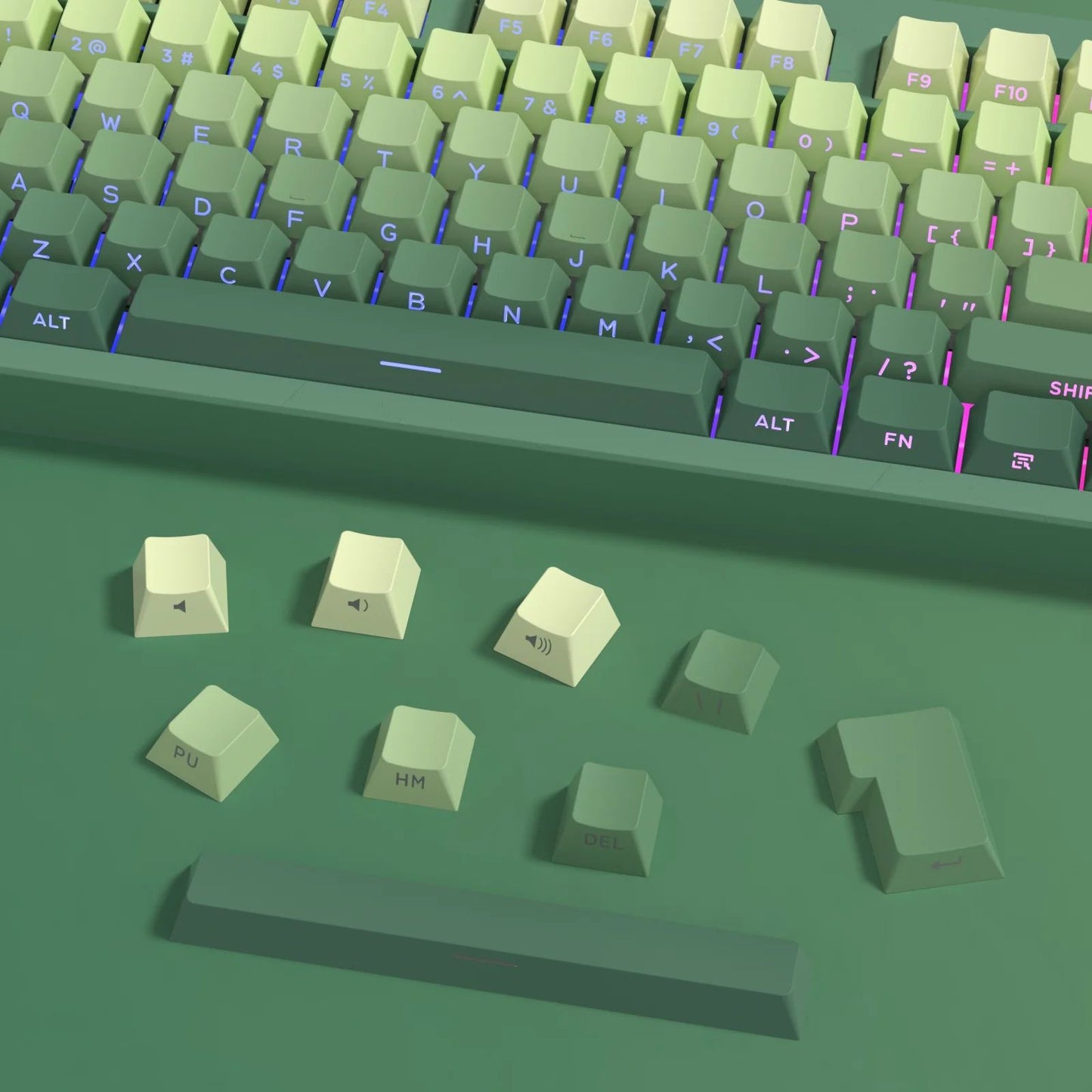 Novas Teclas 133 Gradiente Verde Shine Through Keycaps Impressão Lateral PBT Keycap Perfil Cherry Double Shot para Teclados Mecânicos
