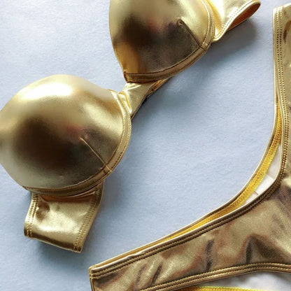 Metallic Summer Push Up Padded Bra Bathing Suit Beach Wear Women Sexy Thong Bikini Set Silver Gold Dropshipping Biquini Swimwear