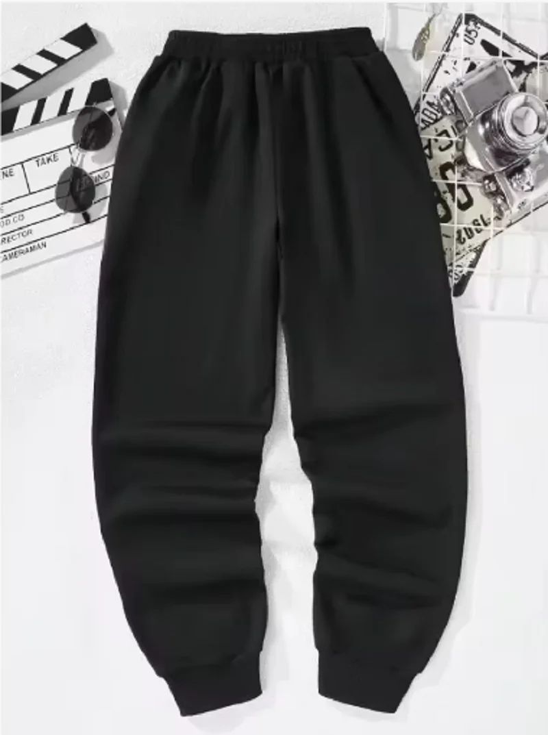 2025 Casual printed American knitted sport leggings solid-color men's casual lace-up sweatpants for autumn and winter