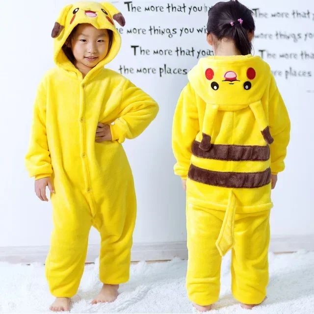 Pokemon Pikachu Flanela Quente Roupas de Casa Infantil Outono&Inverno Macacão Macio Cosplay Animal Moletom Pijama Presente para Pais e Filhos